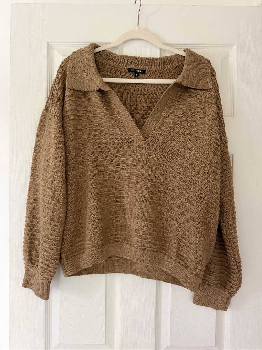 Papermoon Tan V-Neck Polo Sweater